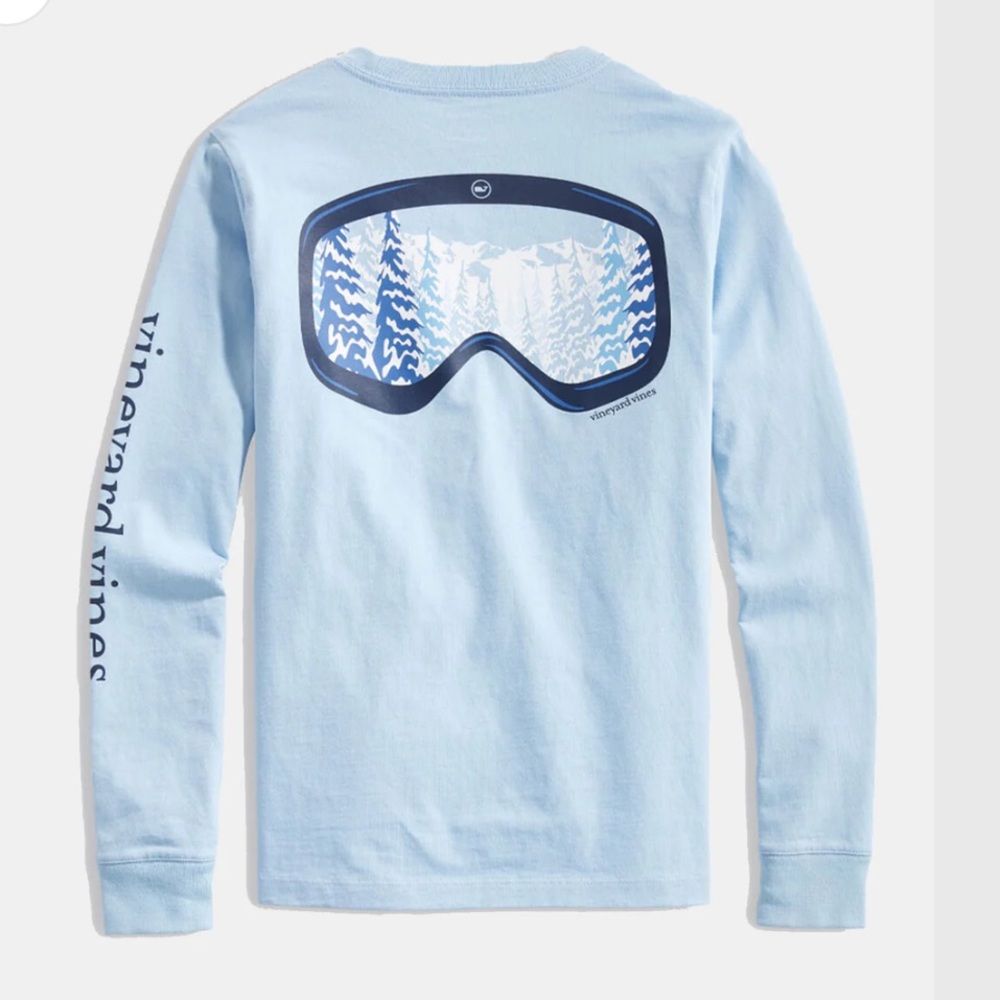Vineyard Vines Ski Goggles Graphic Long Slv Pocket Tee M (12-14) w MEASUREMENTS